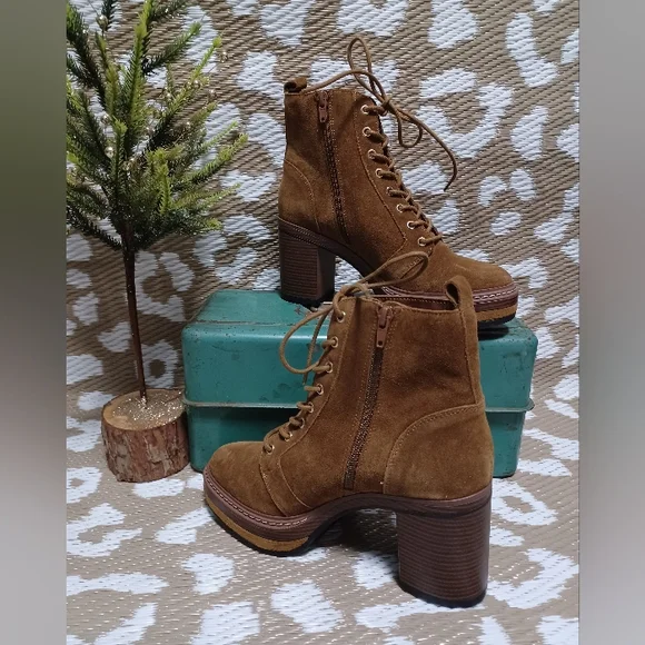 Suede Lace-Up Platform Ankle Boots in Brown - Picture 9 of 14
